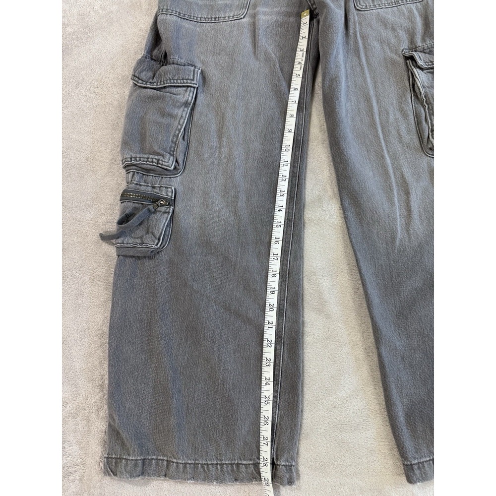 Aeropostale Gray Denim Cargo Jeans Wide Leg Baggy Multi-Pocket Elastic Waist - Picture 3 of 9